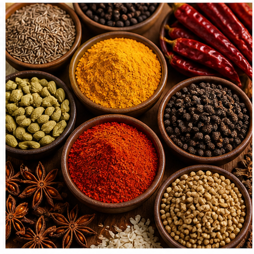 Assorted Indian spices in bowls